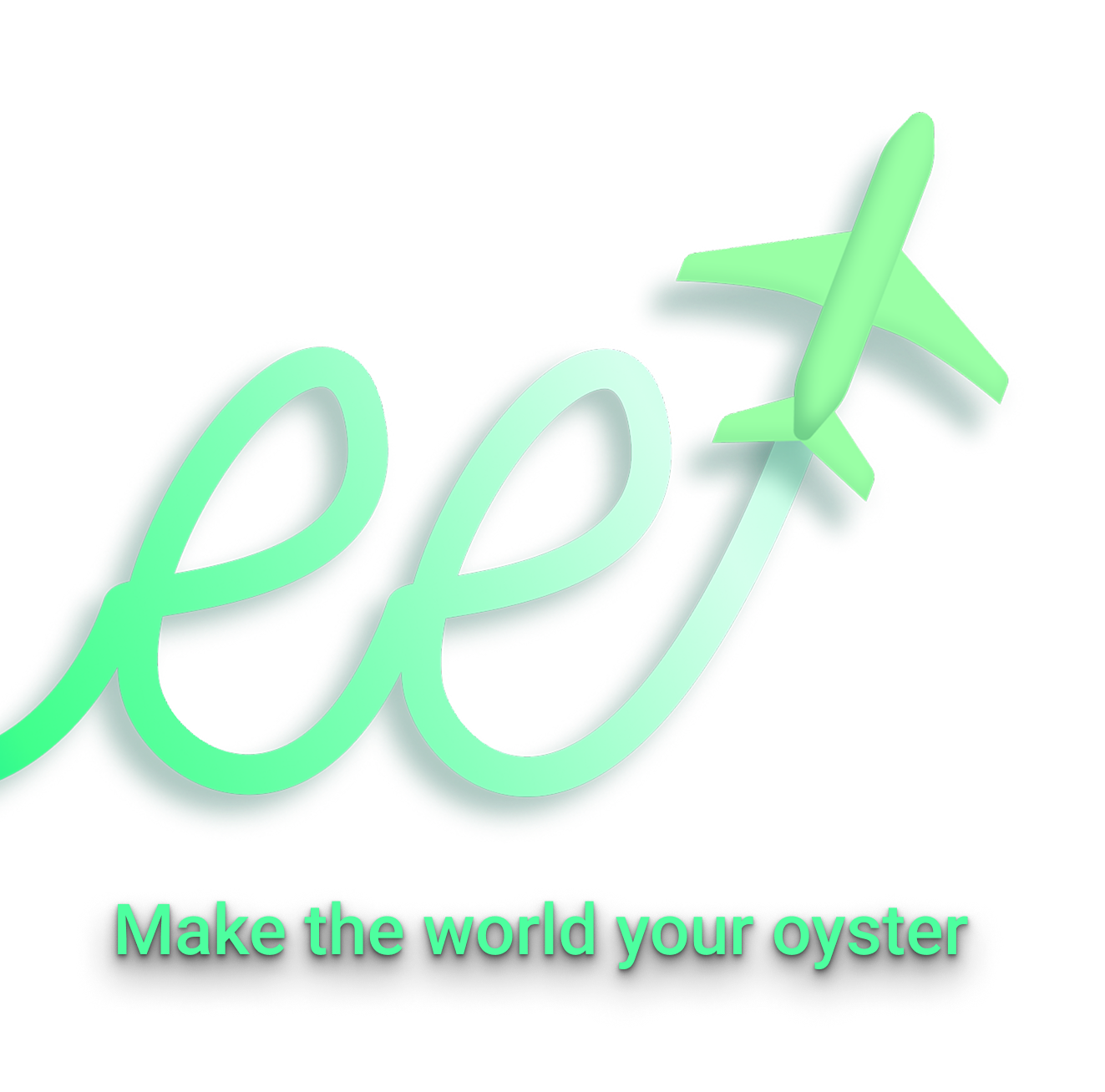 Elite Explore logo: a minty-green airplane that's written two lowercase E's.
Below it is the tagline: Make the world your oyster.